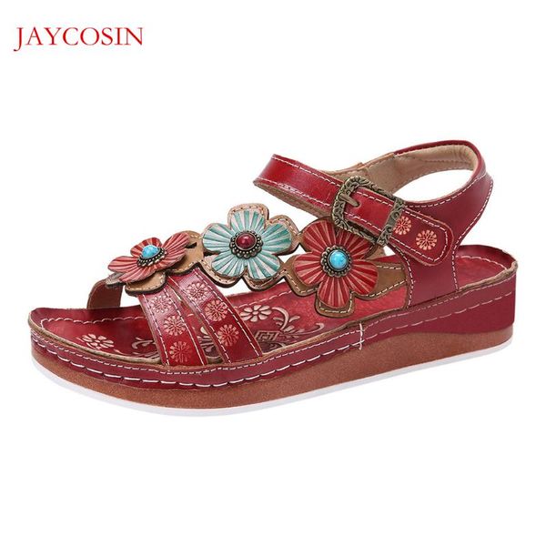 

jaycosin women shoes 2020 fashion sandals women vintage flower hollow wedges sandals female summer beach ankle strap shoes f26, Black