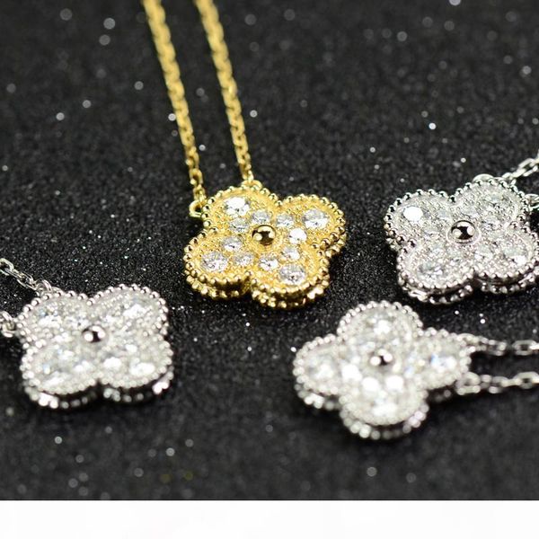 

цветы алмаз кулон ожерелье женский удачливо 14k золотое ожерелье женщин свадьбы партия ожерелье, Silver
