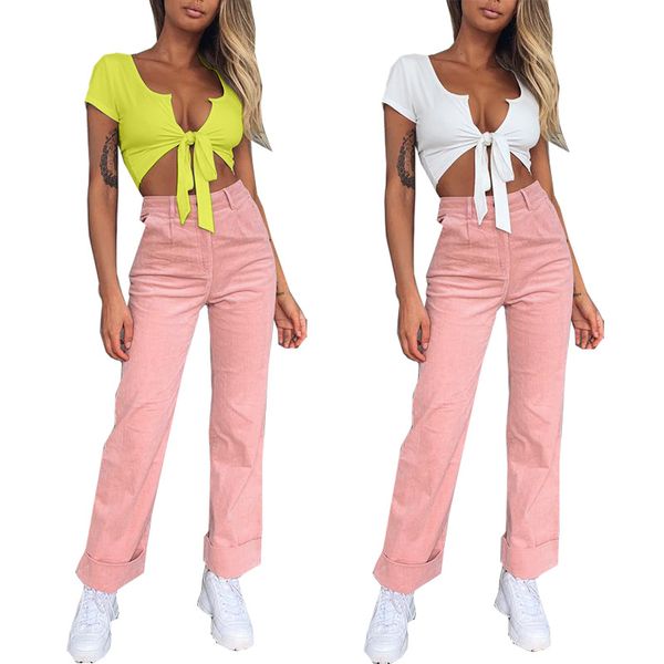 

women's t-shirt women crop short sleeve t shirt summer slim cardigan casual cotton, White