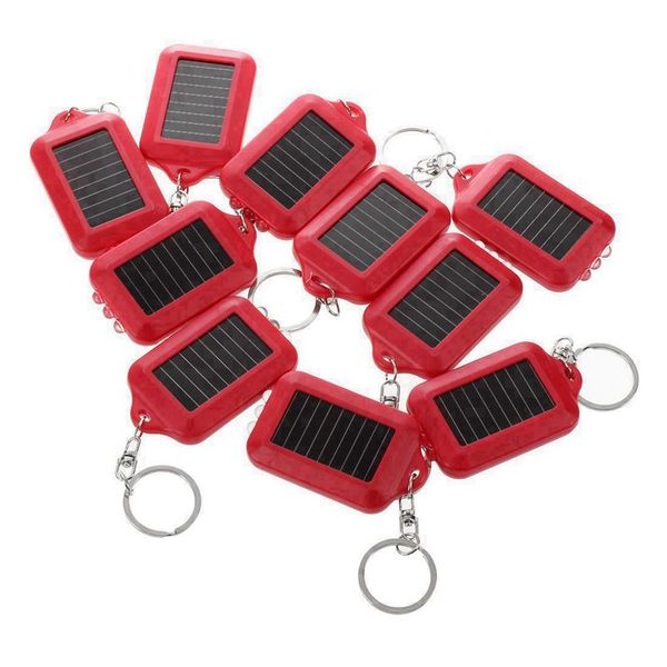

10x mini solar power rechargeable 3led keychain light torch ring new - red