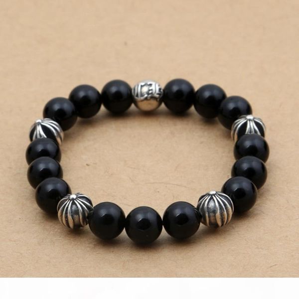 

personalized 925 sterling silver vintage jewelry antique silver american hand-made designer black agate beads strands bracelet