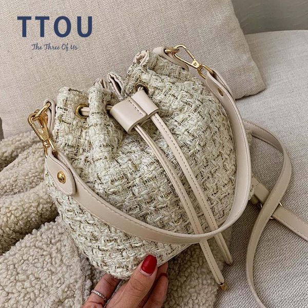 

ttou brand designer bucket bag wool handbags beading lady purses clutches messenger chain small totes korean style