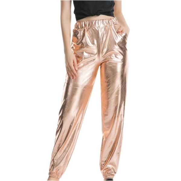 

running pants women's casual sports street hip hop party shiny magic trousers high waist solid color long pant for outdoor female, Black;blue