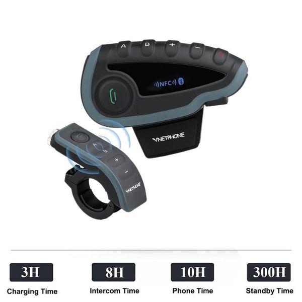 

100%original brand vnetphone v8 1200m bluetooth intercom motorcycle helmet interphone headset nfc remote control full duplex +fm