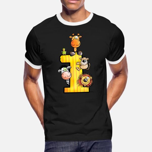 

animals with number one birthday gift t shirt men knitted 100% cotton round neck natural fit funny casual spring autumn unique shirt