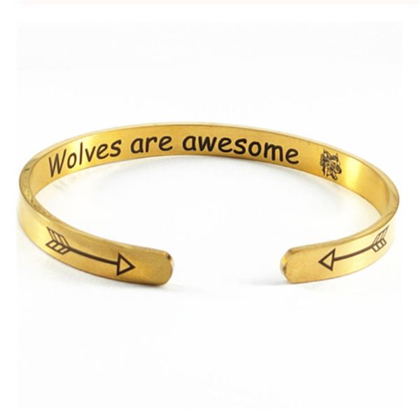 

carving letter arrow and wolf head punk bracelets for women gifts fashion stainless steel jewelry friendship bracelets bangles, Golden;silver