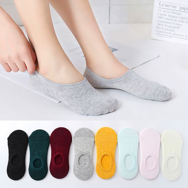 

10 pairs colors cotton women socks non slip invisible boat socks summer sweat absorption leisure ladies, Black;white
