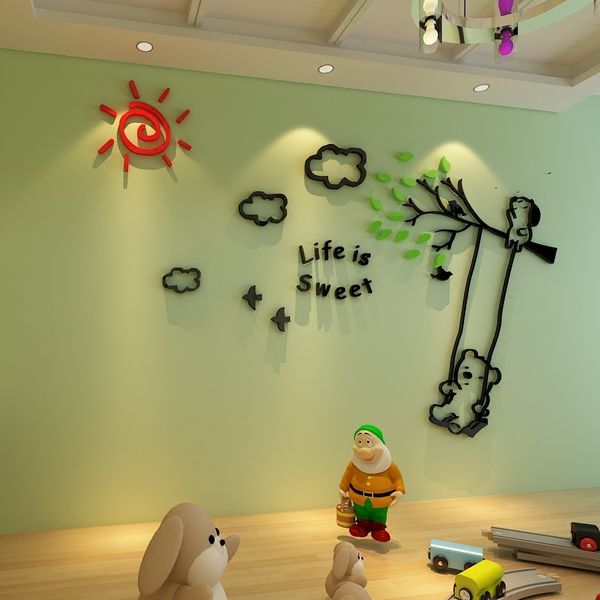 

acrylic bear swing 3d wall sticker tv backgroud wall decor wall stickers for kids rooms baby room lovely 3d sticker 5 sizes