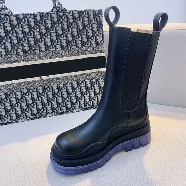 

lady elastic half boots slip-on platform leather black mid-calf straight designer motorcycle booties 4 colors size 35-40