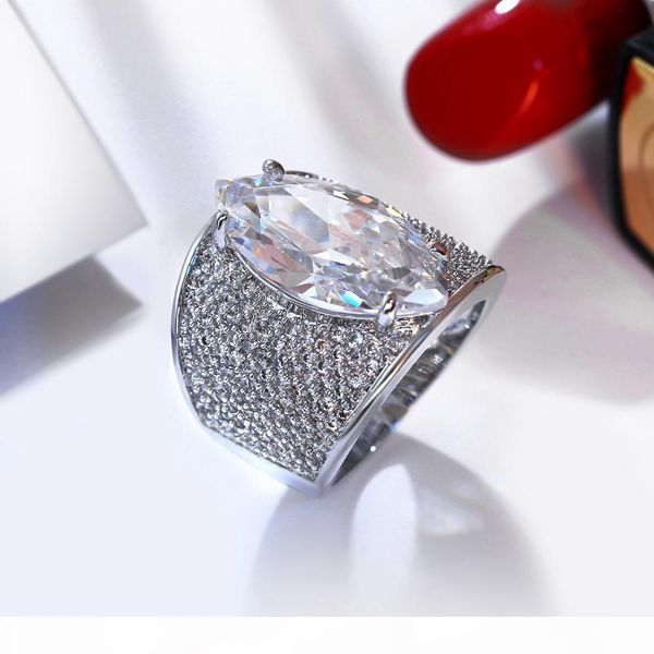 

large horse eye shape with red blue clear big cz ring long design unique jewelry accessories for woman bands trendy ring, Golden;silver