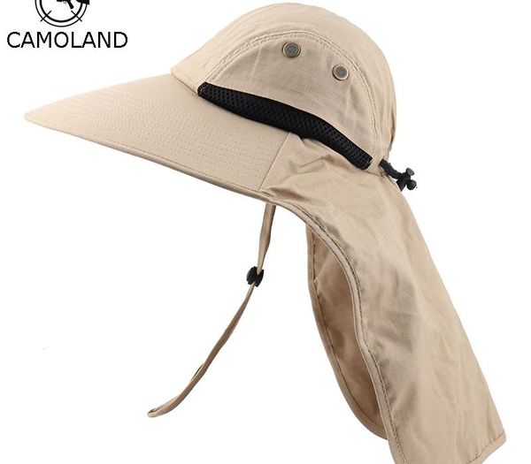 

CAMOLAND Large Wide Brim Bucket Hats With Neck Flap High Quality Cotton Fishing Hiking Hat Women Men UV Protection Sun Hats