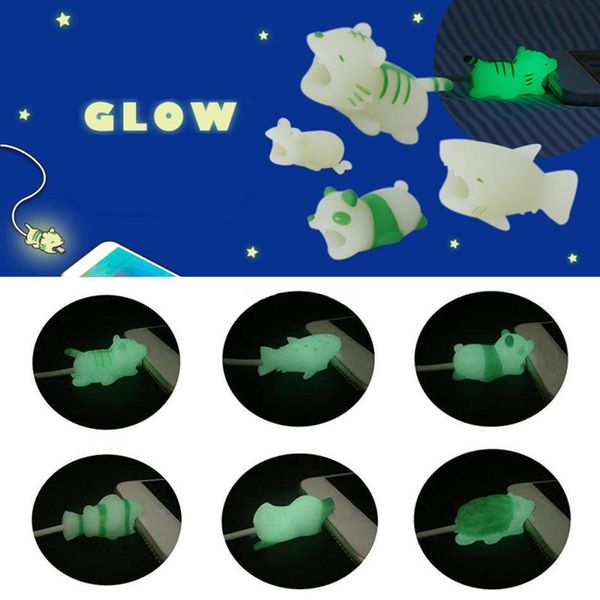 

cgjxscable bite glow in the dark 9styles animal bites cable protector shark hippo luminous cable bites for usb charger cord with retail box
