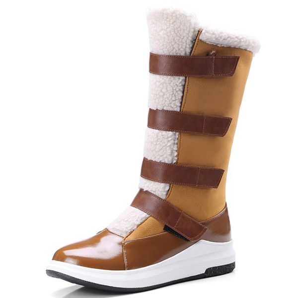 

new winter women boots casual warm fur mid-calf boots shoes women hook round toe wedges snow shoes muje plus size 42, Black