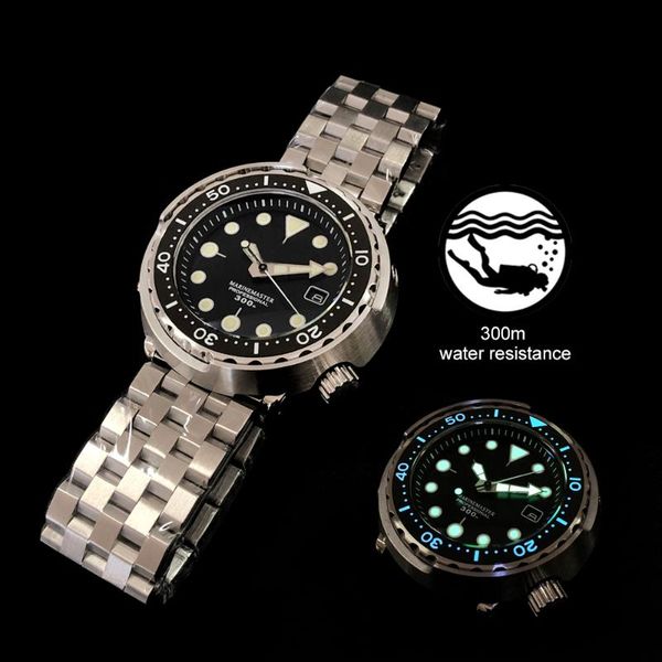 

nh35 mechanical wristwatch 300m diver ceramic bezel sapphire glass stainless steel automatic men watch, Slivery;brown