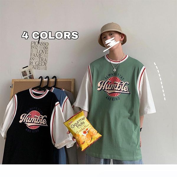 

2020 new summer t-shirt men loose korean students wild ins port wind fake two short-sleeved short-sleeve men tide brand, White;black
