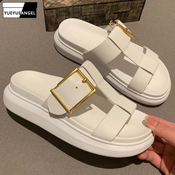 

женщины отдых сандал лето вне клинья слайдов open toe толстого дна римских сандалий женщина из натуральной кожи черных белой обуви, Black