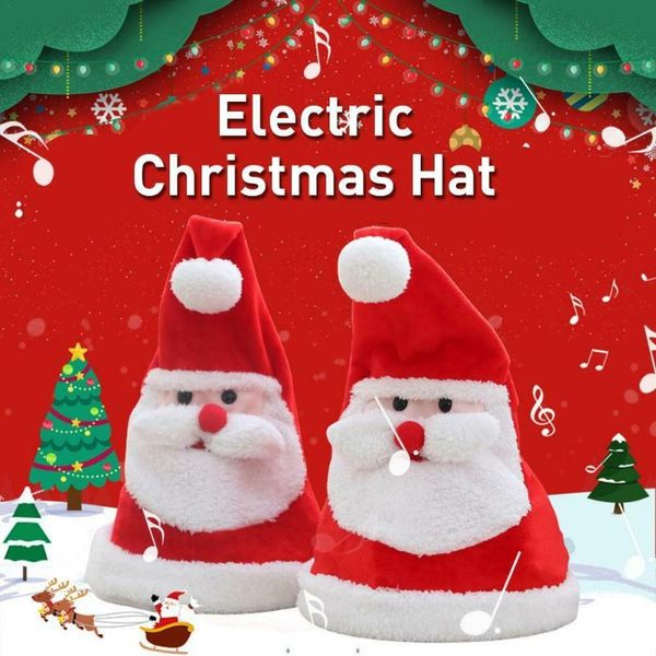 

electric christmas plush hat sing swing santa claus hat glowing cap xmas decor