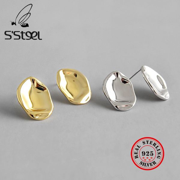

s'steel irregular earring 925 sterling silver stud earrings for women gold minimalist aretes de mujer kolczyki damskie jewelry, Golden;silver