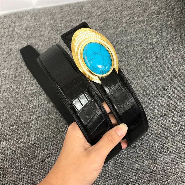 

authentic real crocodile skin diamond steel buckle men's waist strap genuine exotic alligator leather green calaite male belts, Black;brown