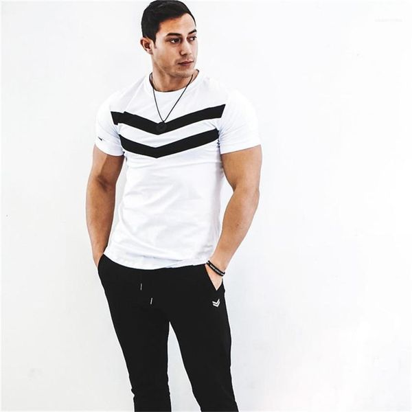 

solid stripe mens slim male tees designer fitness men tshirt short sleeves black undershirt homme, White;black