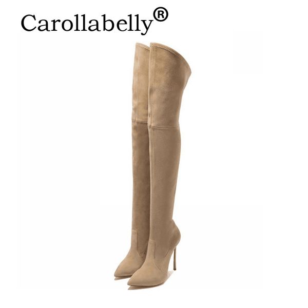 

carollabelly slim boots over the knee high suede women boots women's fashion winter thin high shoes woman, Black