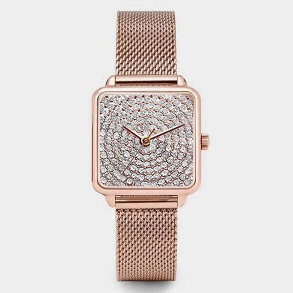 

women watches square bracelet watch gold wrist watches women casual dress girls watch ladies quartz diamond clock, Slivery;brown