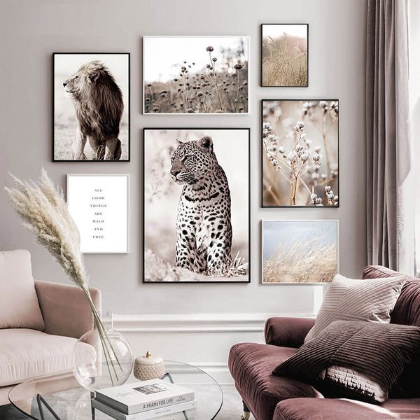 

scandinavian poster print reed nature landscape canvas painting leopard lion animal wall art picture nordic style home decor
