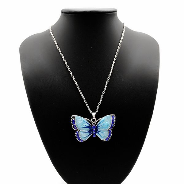 

new fashion dripping oil painted butterfly necklace alloy long sweater creative cute female chain jewelry, Silver