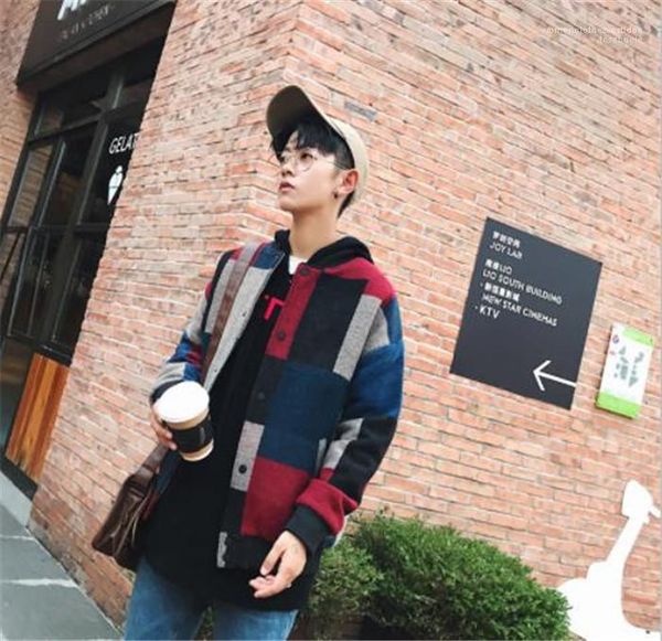 

neck homme clothing fashion style outerwear jackets men autumn designer wool plaid print long sleeve crew, Black