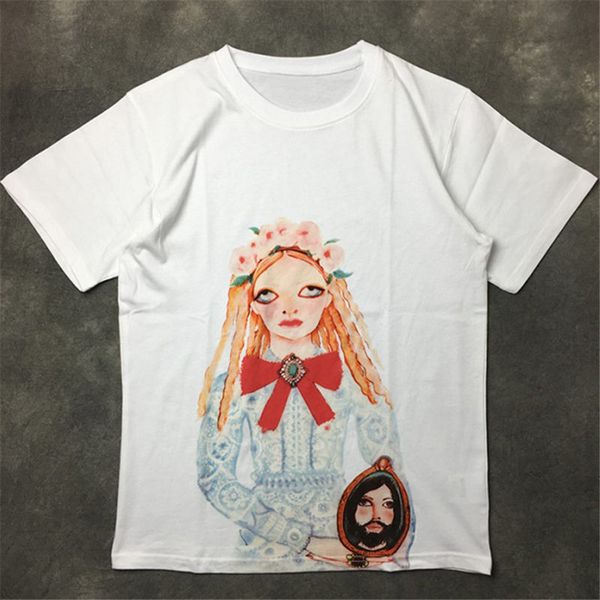 

fashion mens t shirt 2020 famous street girl print polos short sleeve t shirts 20ss men women couples stylist tee, White;black