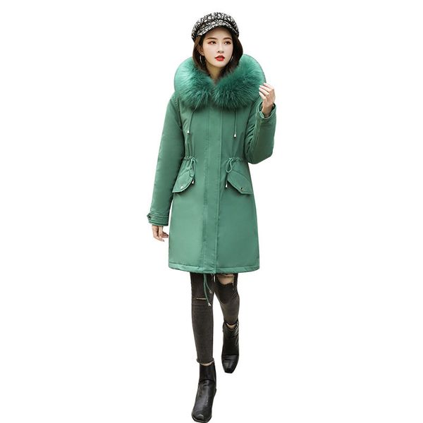 

lamb wool lining fur coat women hooded bakery oversize winter down coat thick warm jacket cotton padded wadded parkas big pocket, Black