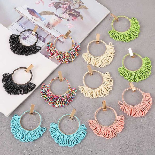 

creative handmade woven color tassel da mi zhu earrings europe personality vintage acrylic ear pendant ornament, Golden