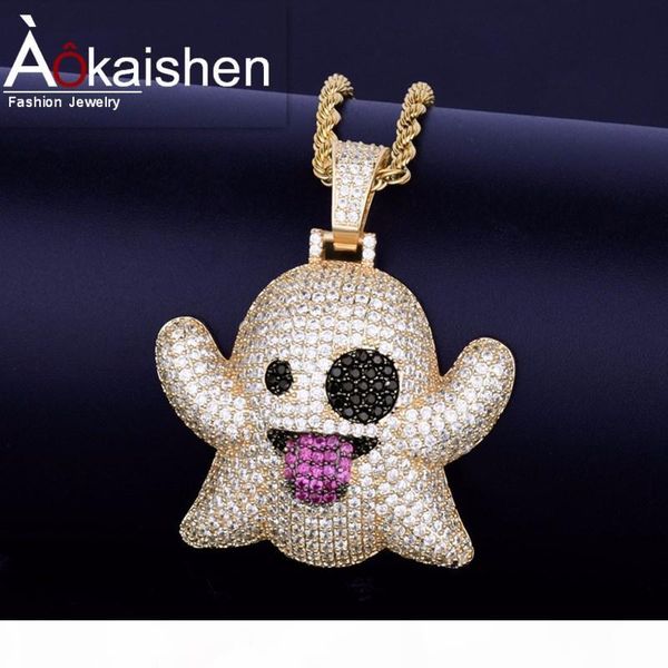 

halloween ghost necklace & pendant charm men's hip hop jewelry gold silver cubic zircon with rope chain friend gift