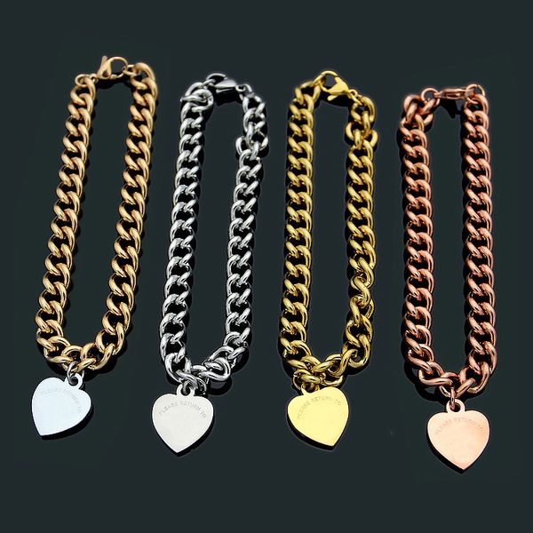 

2020 designer titanium steel t letter peach heart inscription thick bracelet women heart bracelet, Black