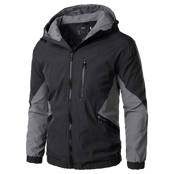 

2020 winter and autumn clothes men stitching color outwear hooded jacket coat men's slim hooded zipper fashion casual jacket, Black;brown