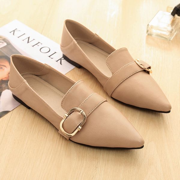 

sepatu wanita 2020 spring shoes women pointed toe fashion summer ladies foldable heel metal buckle soft sole casual flat loafers, Black