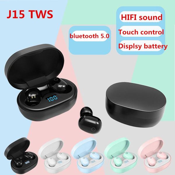 

cgjxsnew j15 tws macarons wireless bluetooth earphons headset power display in -ear earbuds touch control mini sports headphones