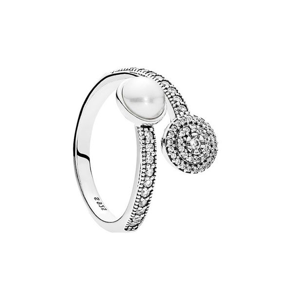 

white crystal pearl clear cz diamond 925 sterling silver ring set original box for pandora luminous glow ring women girls wedding jewelry, Slivery;golden