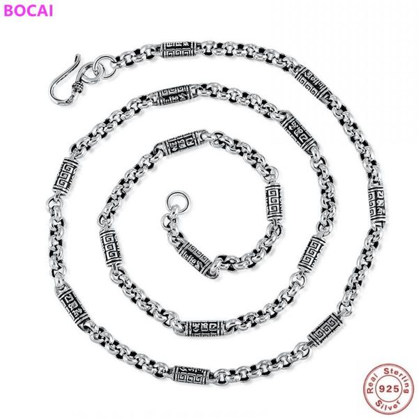 

bocai s925 sterling silver six character true words pearl necklace men and women retro personality fashion thai silver jewelry