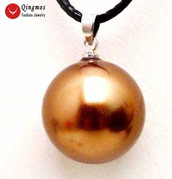 

qingmos brown pearl pendant necklace for women with 18mm round sea shell pearl necklace jewelry chokers 17-18" cord chain n5932, Silver