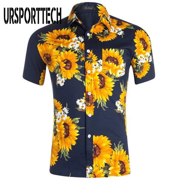 

ursporttech men hawaiian shirt summer 100% cotton short sleeve vintage floral printed shirt men beach shirts for plus size, White;black