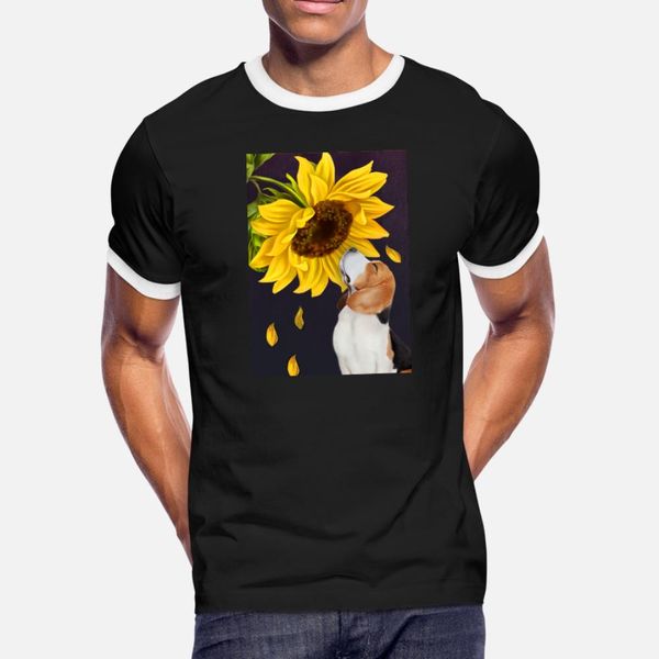

beagle sunflower t shirt men printing 100% cotton round neck homme cute comfortable spring autumn normal shirt