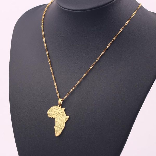 

hip-hop african map with horus eye necklace gold color pendant kwanzaa friendship tribal jewelry gifts for male ethiopian boy, Silver