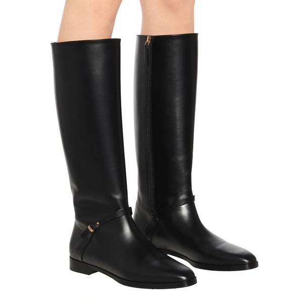 

genuine leather knee-high ladies boots square tor low heels women boots winter party wedding basic shoes woman size 41 42 43, Black