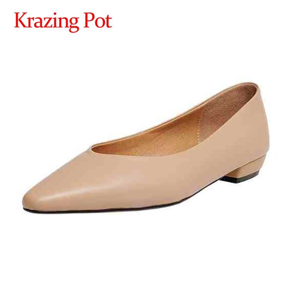 

krazing pot simple style solid design handmade dating daily wear autumn shoes women round toe low square heel slip on pumps l81, Black