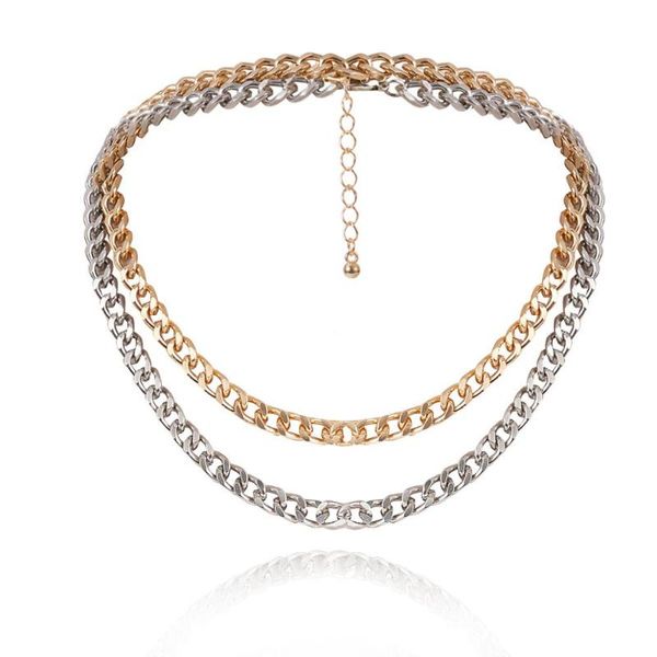 

2020 new punk big chunky miami cuban chain necklace hip hop gold silver color choker collar statement necklaces women jewelry, Golden;silver