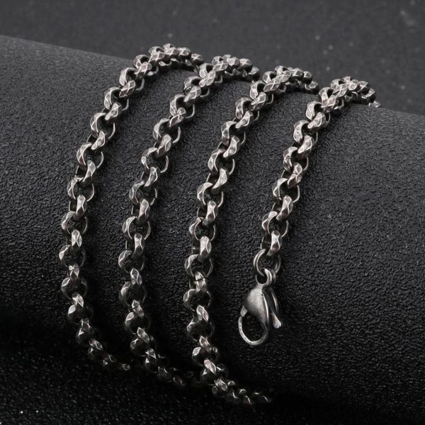 

5mm width vintage stainless steel o chain long black punk link hiphop necklace men fashion jewelry, Silver