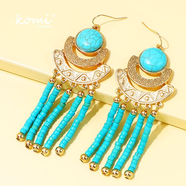 

komi 1pair vintage blue beads turquoises charm pendant banquet party wedding woman's dangle earrings k0440, Silver