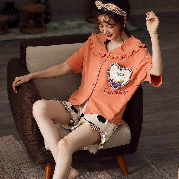 

men's sleepwear 2021 pajamas women's cotton short-sleeved sweet home clothes tiktok fast hand live with goods, Black;brown