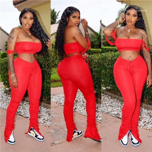 

short camisole long stacked split suits female backless tracksuits womens summer slim two piece pants designer 2pcs casual, White